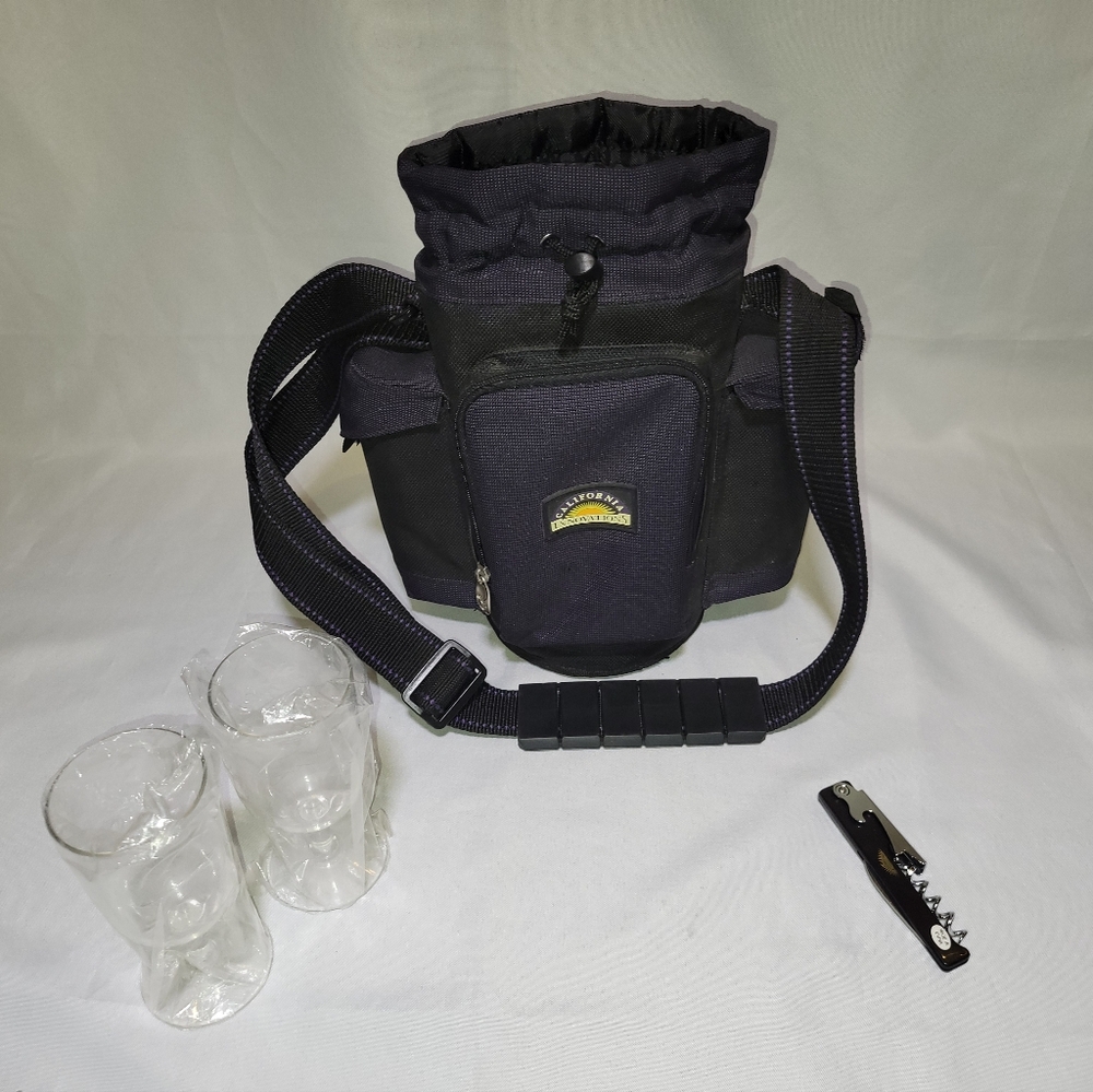 California Innovations Wine & Beverage Tote Cooler W/ Corkscrew Opener & Glasses